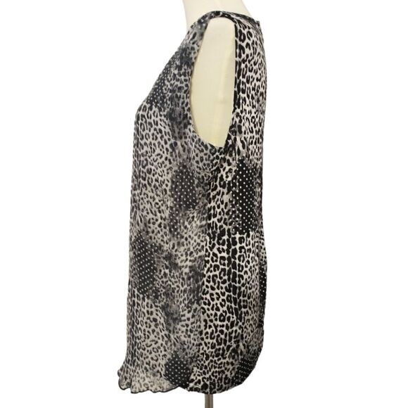 Adele May Top Large Blouse Sleeveless Animal Print Flowy Sheer Mixed Media Tunic - Picture 11 of 16